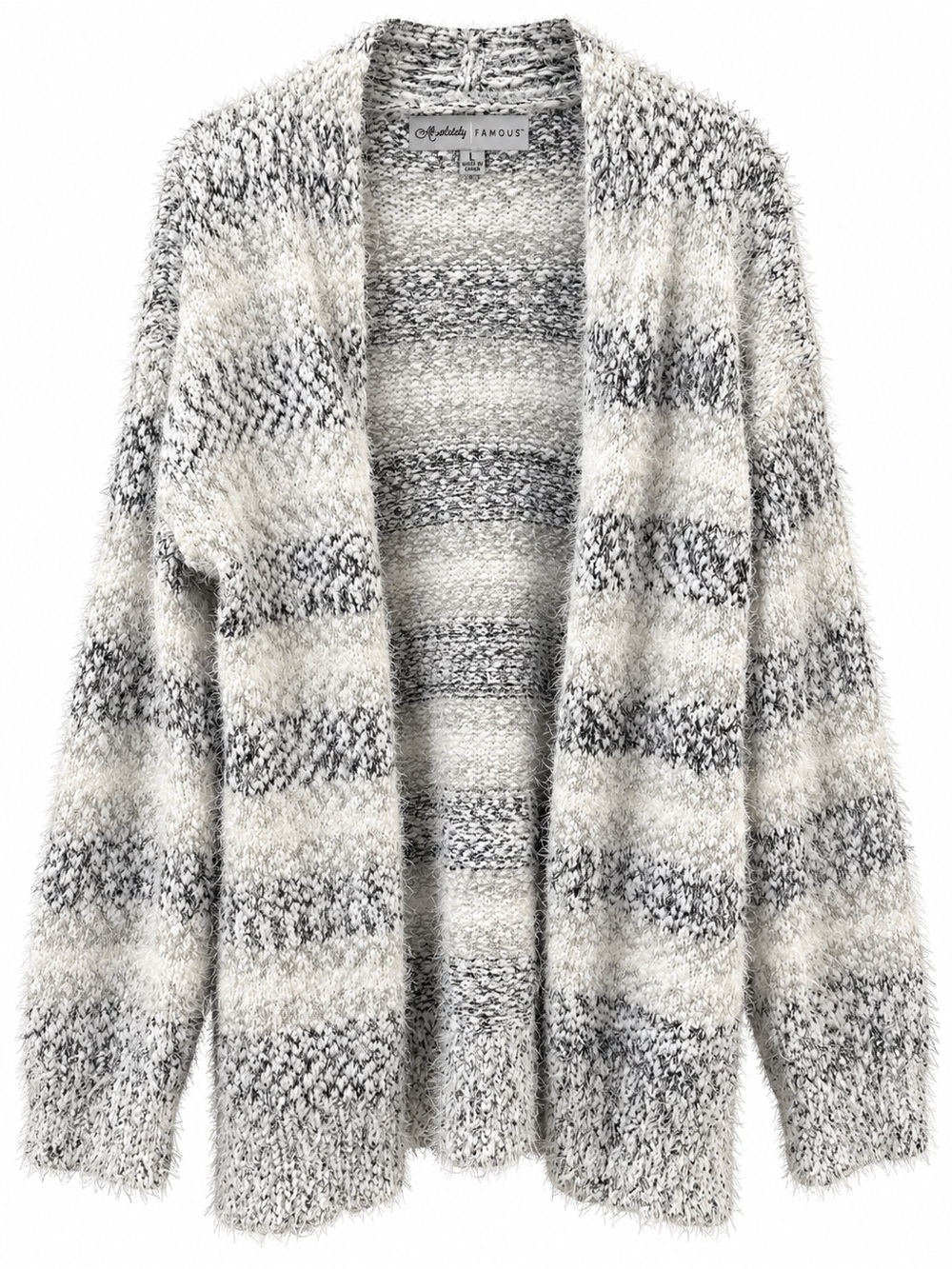 Absolutely Famous Gray and Cream Fuzzy Open-Front Cardigan